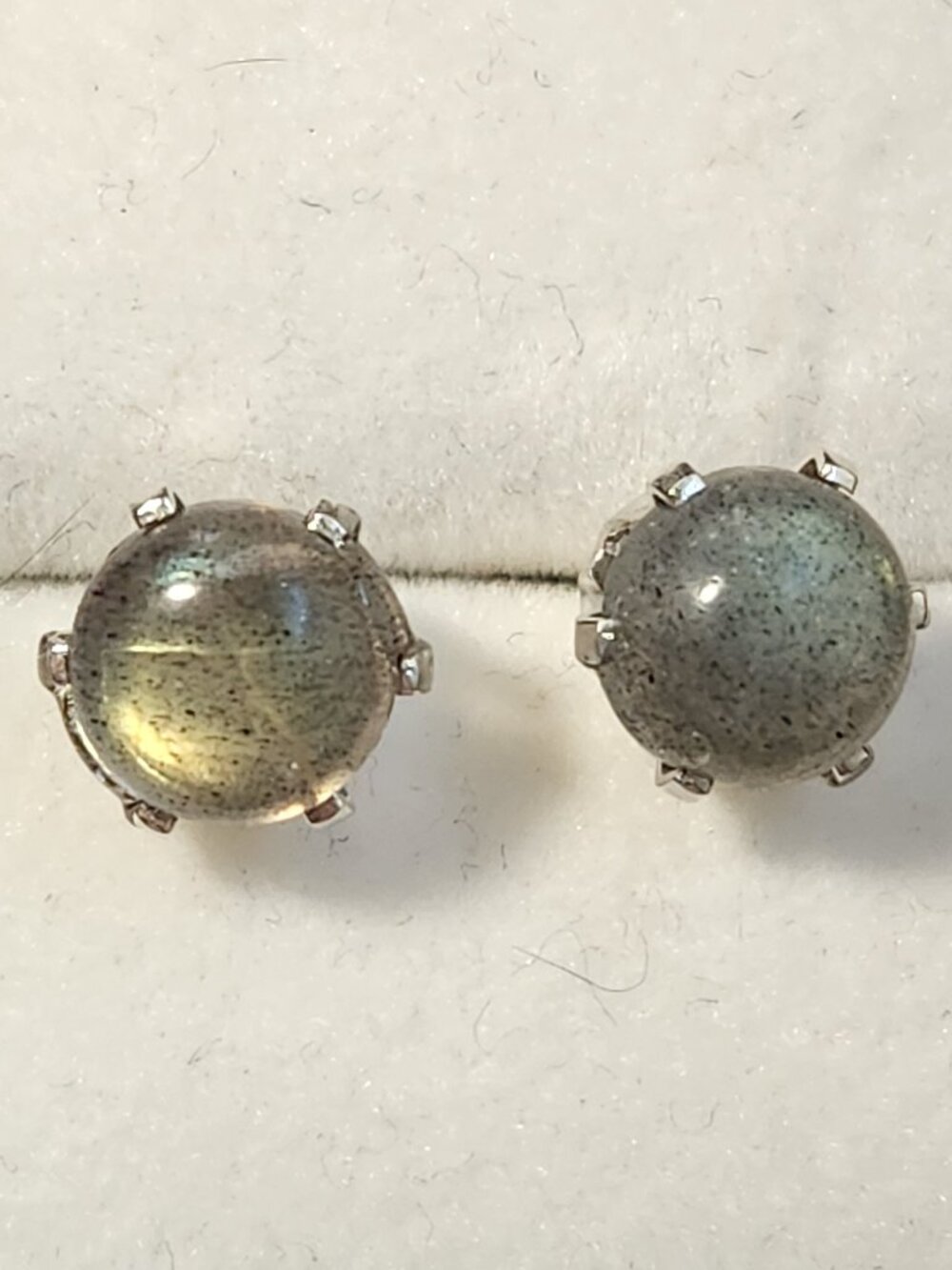Natural Malagasy Labradorite 9mm Round Stud Earrings 925 Sterling Silver